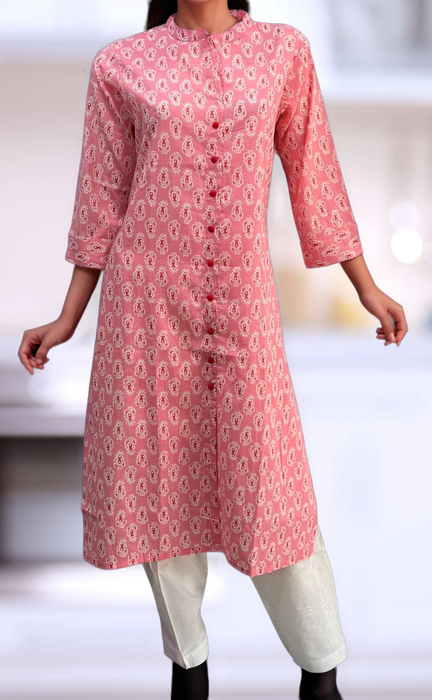 Pink Tiny Flora Jaipuri Cotton Kurti. Pure Versatile Cotton. | Laces and Frills