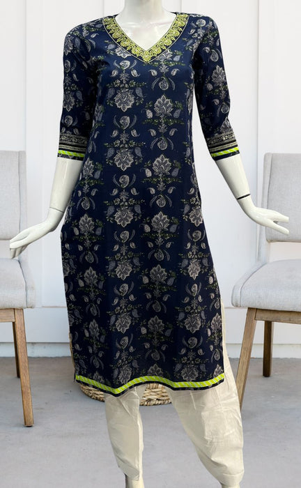 Navy Blue Garden Jaipuri Cotton Kurti. Pure Versatile Cotton. | Laces and Frills