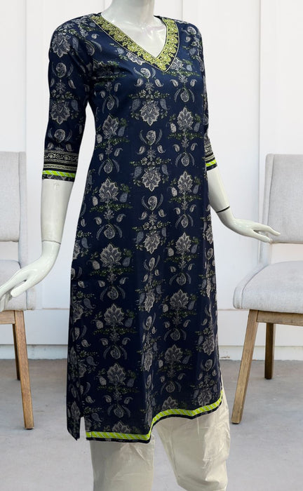 Navy Blue Garden Jaipuri Cotton Kurti. Pure Versatile Cotton. | Laces and Frills