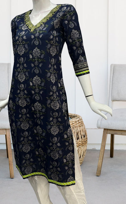 Navy Blue Garden Jaipuri Cotton Kurti. Pure Versatile Cotton. | Laces and Frills