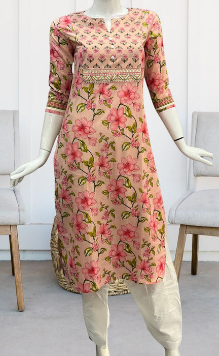 Peach Floral Jaipuri Cotton Kurti. Pure Versatile Cotton. | Laces and Frills