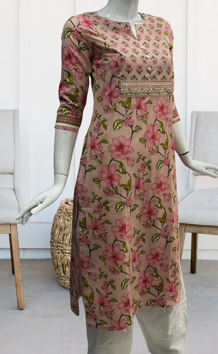 Peach Floral Jaipuri Cotton Kurti. Pure Versatile Cotton. | Laces and Frills