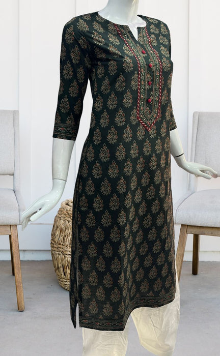 Bottle Green Garden Jaipuri Cotton Kurti. Pure Versatile Cotton. | Laces and Frills