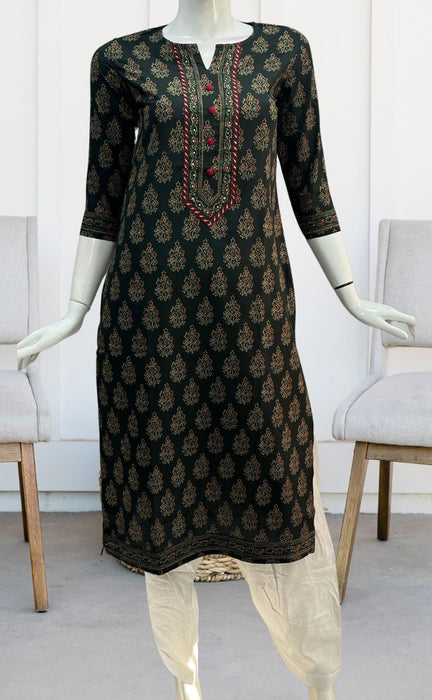 Bottle Green Garden Jaipuri Cotton Kurti. Pure Versatile Cotton. | Laces and Frills