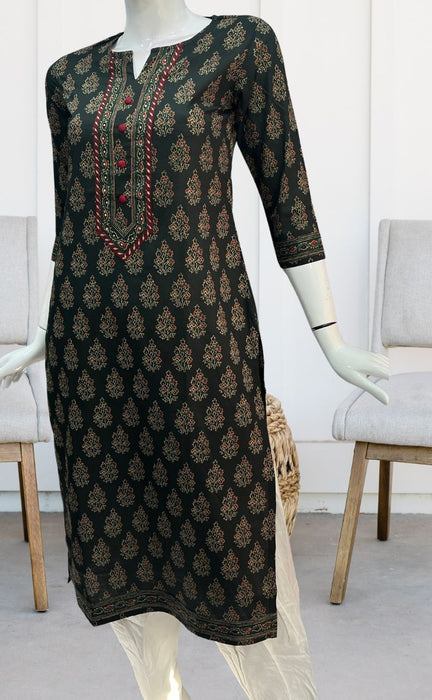 Bottle Green Garden Jaipuri Cotton Kurti. Pure Versatile Cotton. | Laces and Frills