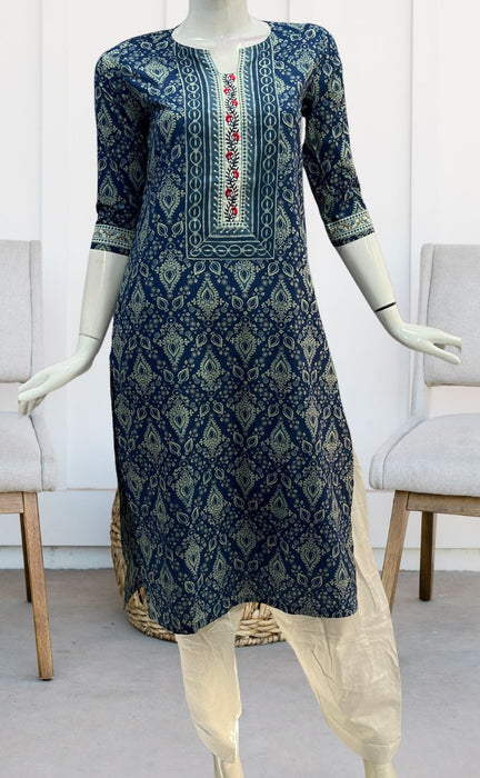 Blue Flora Jaipuri Cotton Kurti. Pure Versatile Cotton. | Laces and Frills