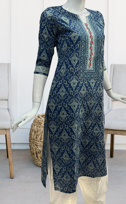 Blue Flora Jaipuri Cotton Kurti. Pure Versatile Cotton. | Laces and Frills