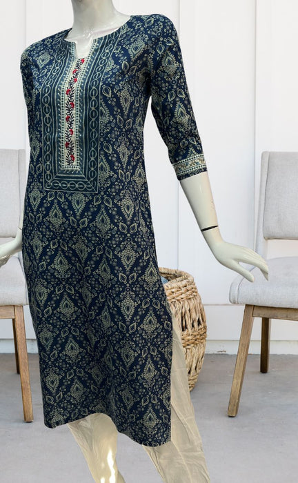 Blue Flora Jaipuri Cotton Kurti. Pure Versatile Cotton. | Laces and Frills