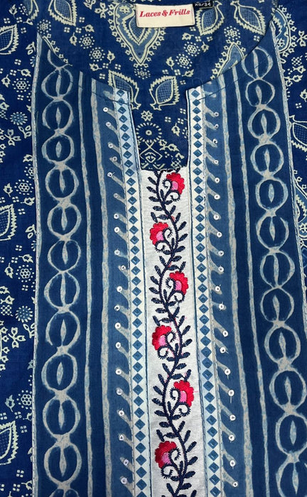 Blue Flora Jaipuri Cotton Kurti. Pure Versatile Cotton. | Laces and Frills