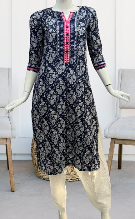 Navy Blue Garden Jaipuri Cotton Kurti. Pure Versatile Cotton. | Laces and Frills