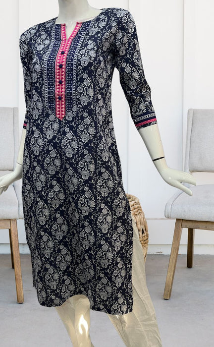 Navy Blue Garden Jaipuri Cotton Kurti. Pure Versatile Cotton. | Laces and Frills