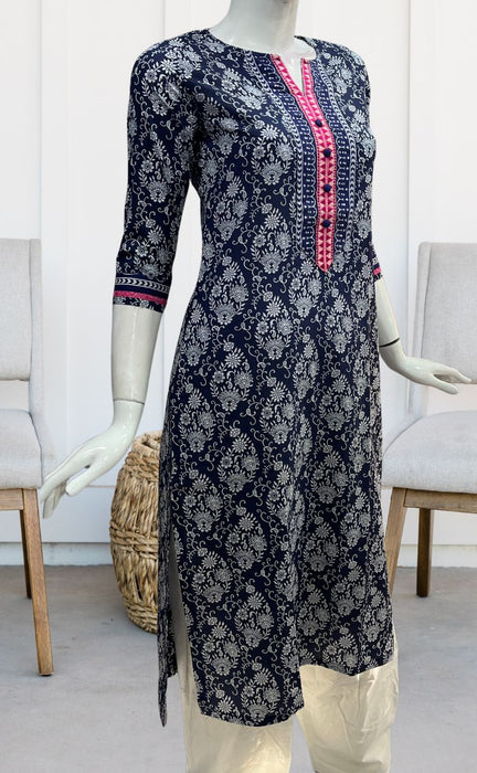 Navy Blue Garden Jaipuri Cotton Kurti. Pure Versatile Cotton. | Laces and Frills