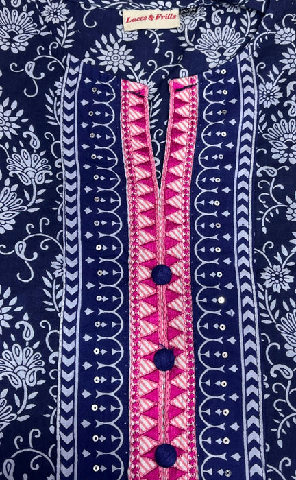 Navy Blue Garden Jaipuri Cotton Kurti. Pure Versatile Cotton. | Laces and Frills