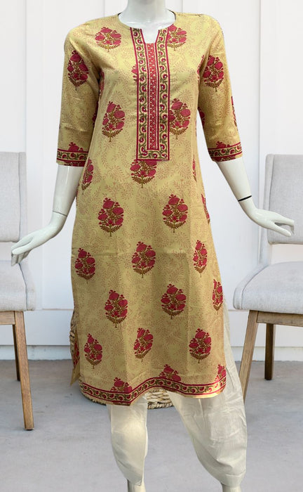 Beige/Pink Garden Jaipuri Cotton Kurti. Pure Versatile Cotton. | Laces and Frills