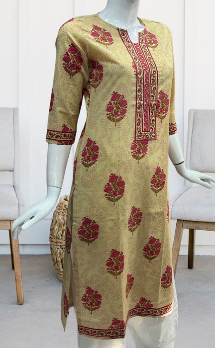 Beige/Pink Garden Jaipuri Cotton Kurti. Pure Versatile Cotton. | Laces and Frills