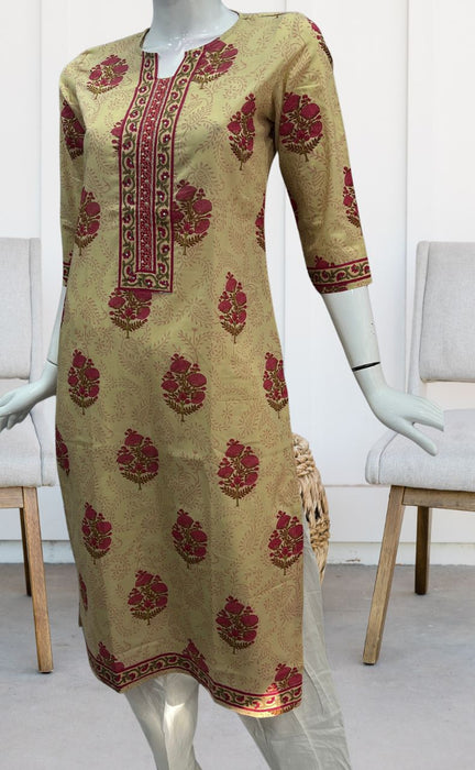 Beige/Pink Garden Jaipuri Cotton Kurti. Pure Versatile Cotton. | Laces and Frills