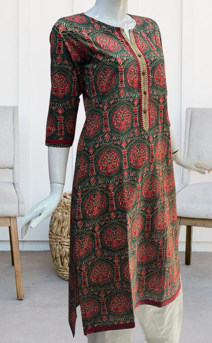 Bottle Green Garden Jaipuri Cotton Kurti. Pure Versatile Cotton. | Laces and Frills