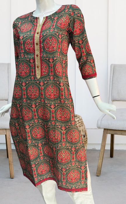 Bottle Green Garden Jaipuri Cotton Kurti. Pure Versatile Cotton. | Laces and Frills