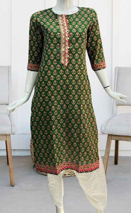 Green Floral Jaipuri Cotton Kurti. Pure Versatile Cotton. | Laces and Frills