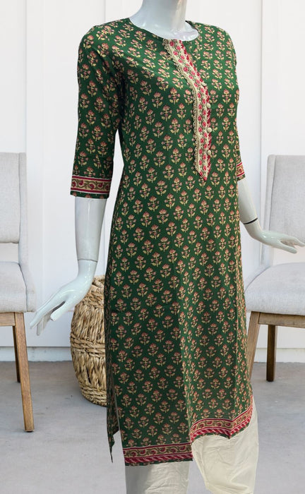 Green Floral Jaipuri Cotton Kurti. Pure Versatile Cotton. | Laces and Frills