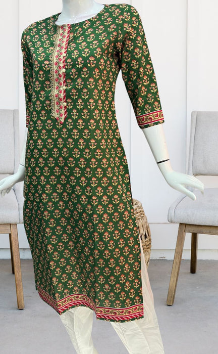 Green Floral Jaipuri Cotton Kurti. Pure Versatile Cotton. | Laces and Frills