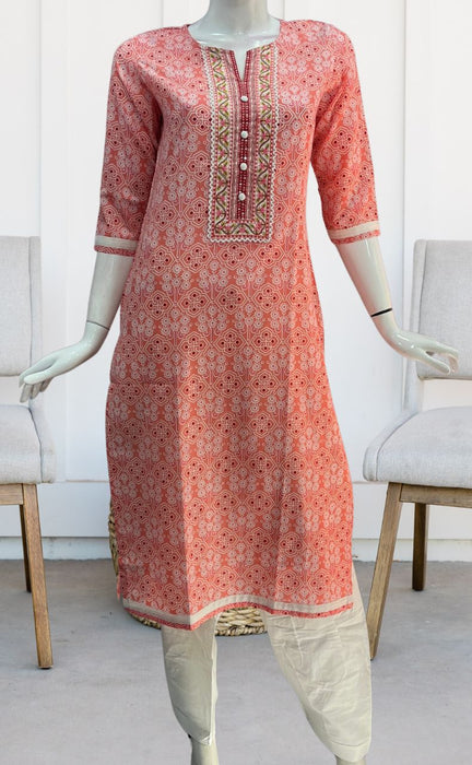 Peach Abstract Jaipuri Cotton Kurti. Pure Versatile Cotton. | Laces and Frills