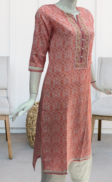 Peach Abstract Jaipuri Cotton Kurti. Pure Versatile Cotton. | Laces and Frills