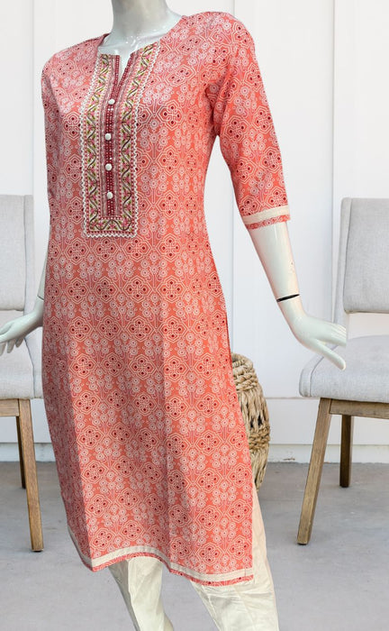 Peach Abstract Jaipuri Cotton Kurti. Pure Versatile Cotton. | Laces and Frills