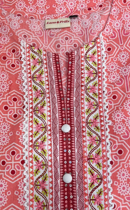 Peach Abstract Jaipuri Cotton Kurti. Pure Versatile Cotton. | Laces and Frills