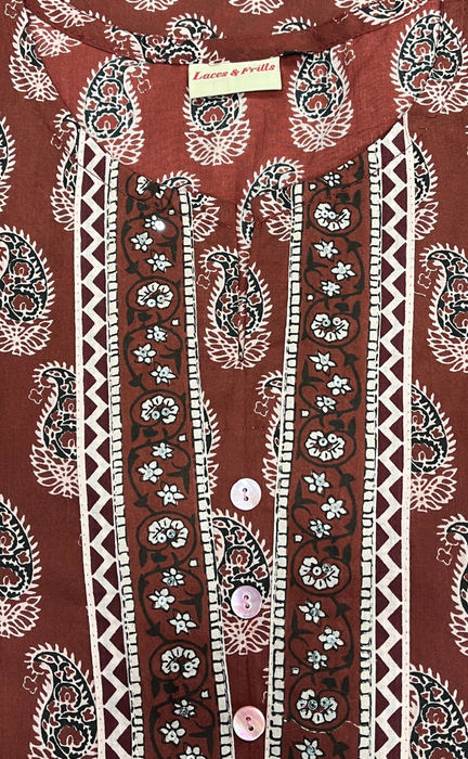 Maroon Motif Cotton Kurti. Pure Versatile Cotton. | Laces and Frills