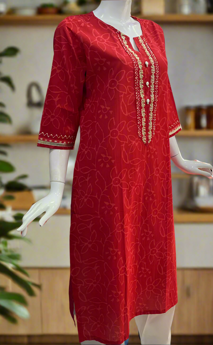 Red Flora Cotton Kurti. Pure Versatile Cotton. | Laces and Frills