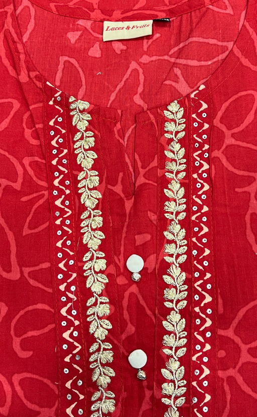 Red Flora Cotton Kurti. Pure Versatile Cotton. | Laces and Frills