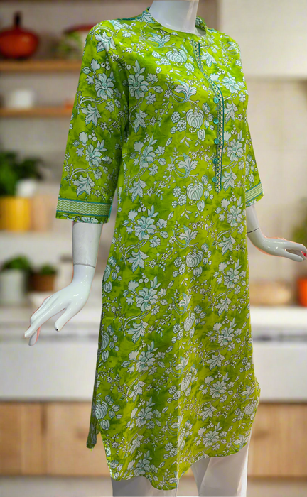 Green Garden Cotton Kurti. Pure Versatile Cotton. | Laces and Frills