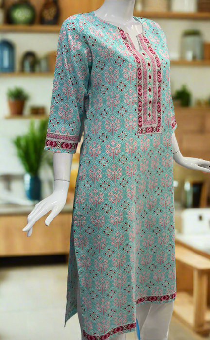 Sea Green Flora Cotton Kurti. Pure Versatile Cotton. | Laces and Frills