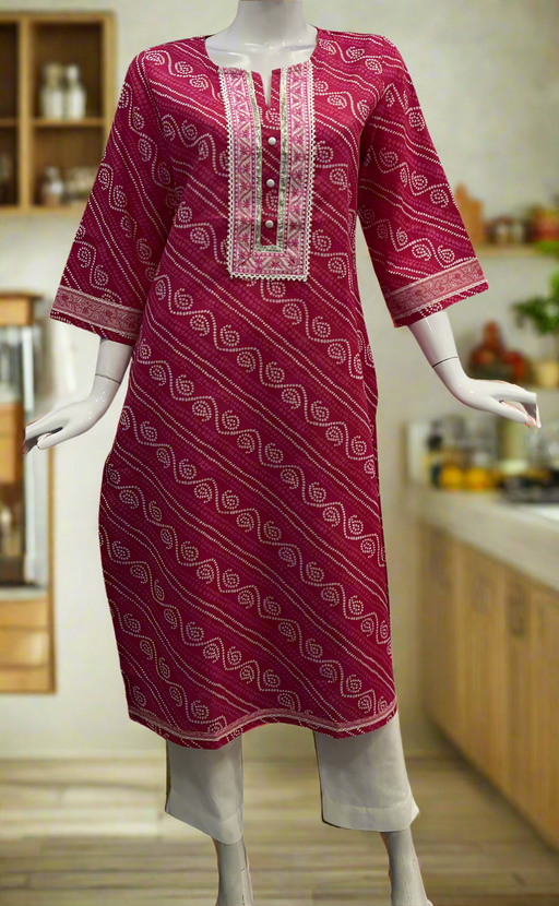 Rani Pink Bandini Cotton Kurti. Pure Versatile Cotton. | Laces and Frills