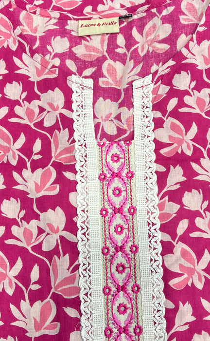 Pink Floral Cotton Kurti. Pure Versatile Cotton. | Laces and Frills