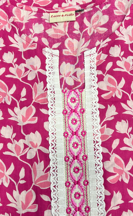 Pink Floral Cotton Kurti. Pure Versatile Cotton. | Laces and Frills