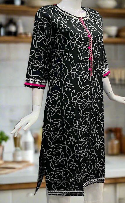 Black Flora Jaipuri Cotton Kurti. Pure Versatile Cotton. | Laces and Frills