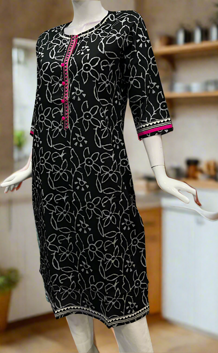 Black Flora Jaipuri Cotton Kurti. Pure Versatile Cotton. | Laces and Frills