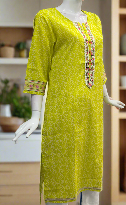 Yellow Manga Motif Jaipuri Cotton Kurti. Pure Versatile Cotton. | Laces and Frills