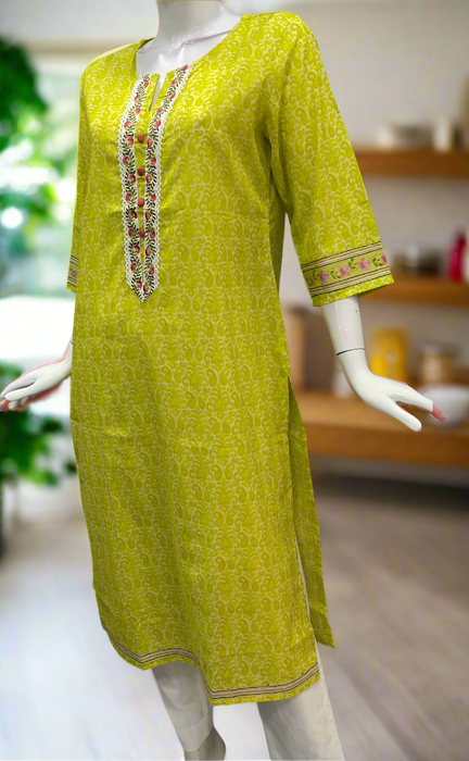 Yellow Manga Motif Jaipuri Cotton Kurti. Pure Versatile Cotton. | Laces and Frills