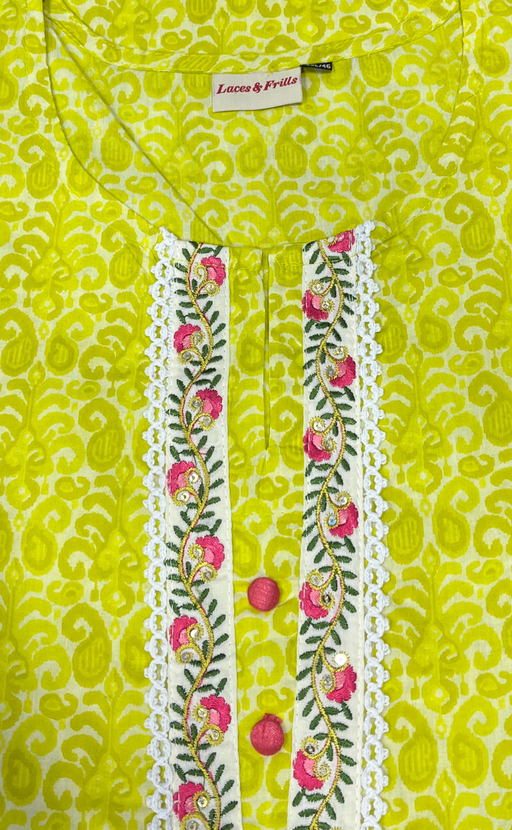 Yellow Manga Motif Jaipuri Cotton Kurti. Pure Versatile Cotton. | Laces and Frills