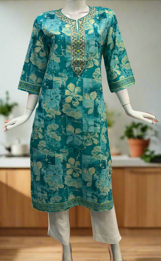 Sky Blue Flora Jaipuri Cotton Kurti. Pure Versatile Cotton. | Laces and Frills