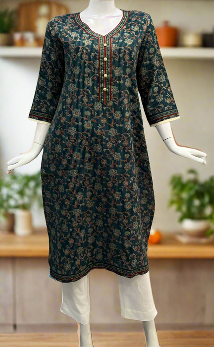 Indigo Blue Garden Jaipuri Cotton Kurti. Pure Versatile Cotton. | Laces and Frills