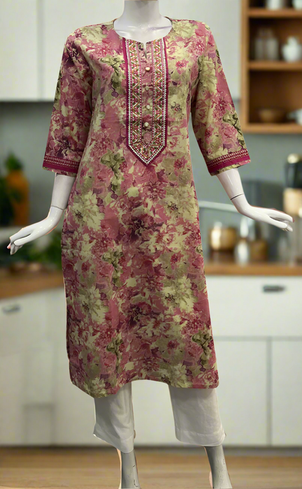 Pink Flora Jaipuri Cotton Kurti. Pure Versatile Cotton. | Laces and Frills