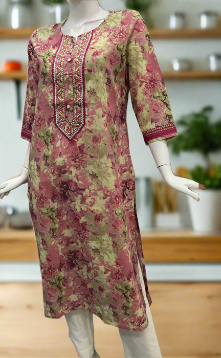 Pink Flora Jaipuri Cotton Kurti. Pure Versatile Cotton. | Laces and Frills