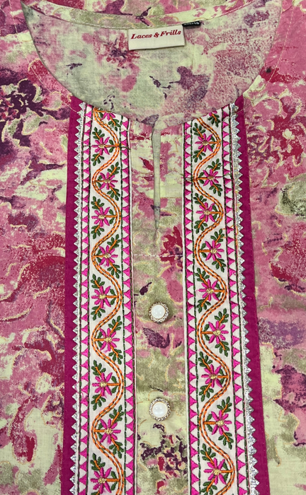 Pink Flora Jaipuri Cotton Kurti. Pure Versatile Cotton. | Laces and Frills