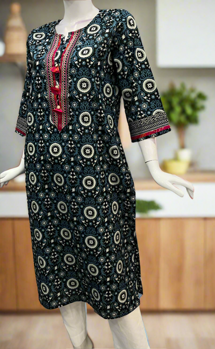 Black Garden Jaipuri Cotton Kurti. Pure Versatile Cotton. | Laces and Frills