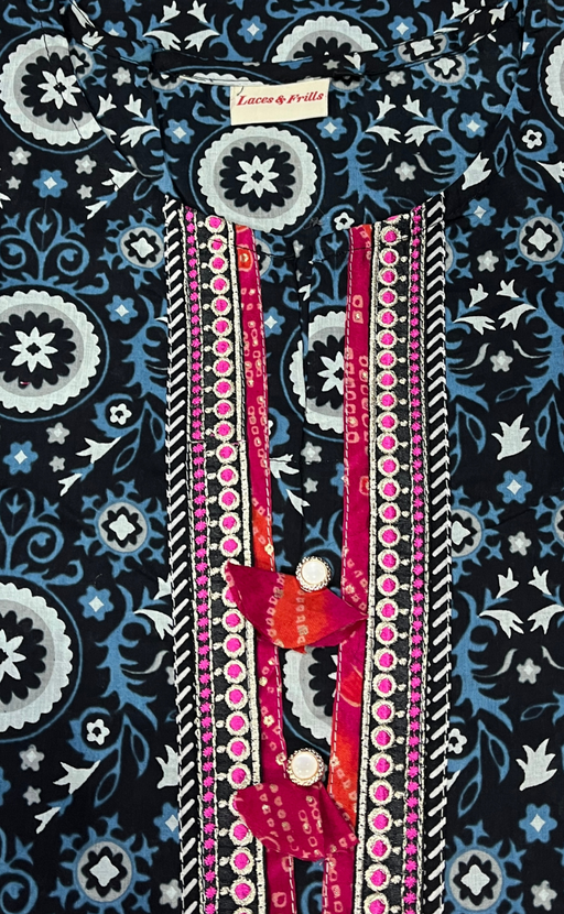 Black Garden Jaipuri Cotton Kurti. Pure Versatile Cotton. | Laces and Frills