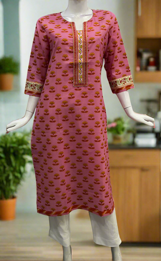 Pink Floral Jaipuri Cotton Kurti. Pure Versatile Cotton. | Laces and Frills